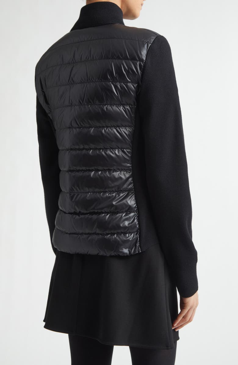 Moncler Wool Knit & Down Cardigan, Alternate, color, Black