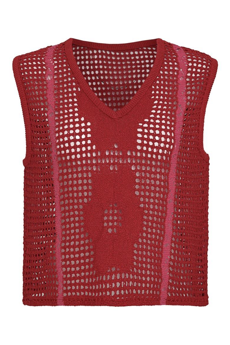 Flame Coral Crochet Cover-Up Vest, Alternate, color, BRIGHT RED