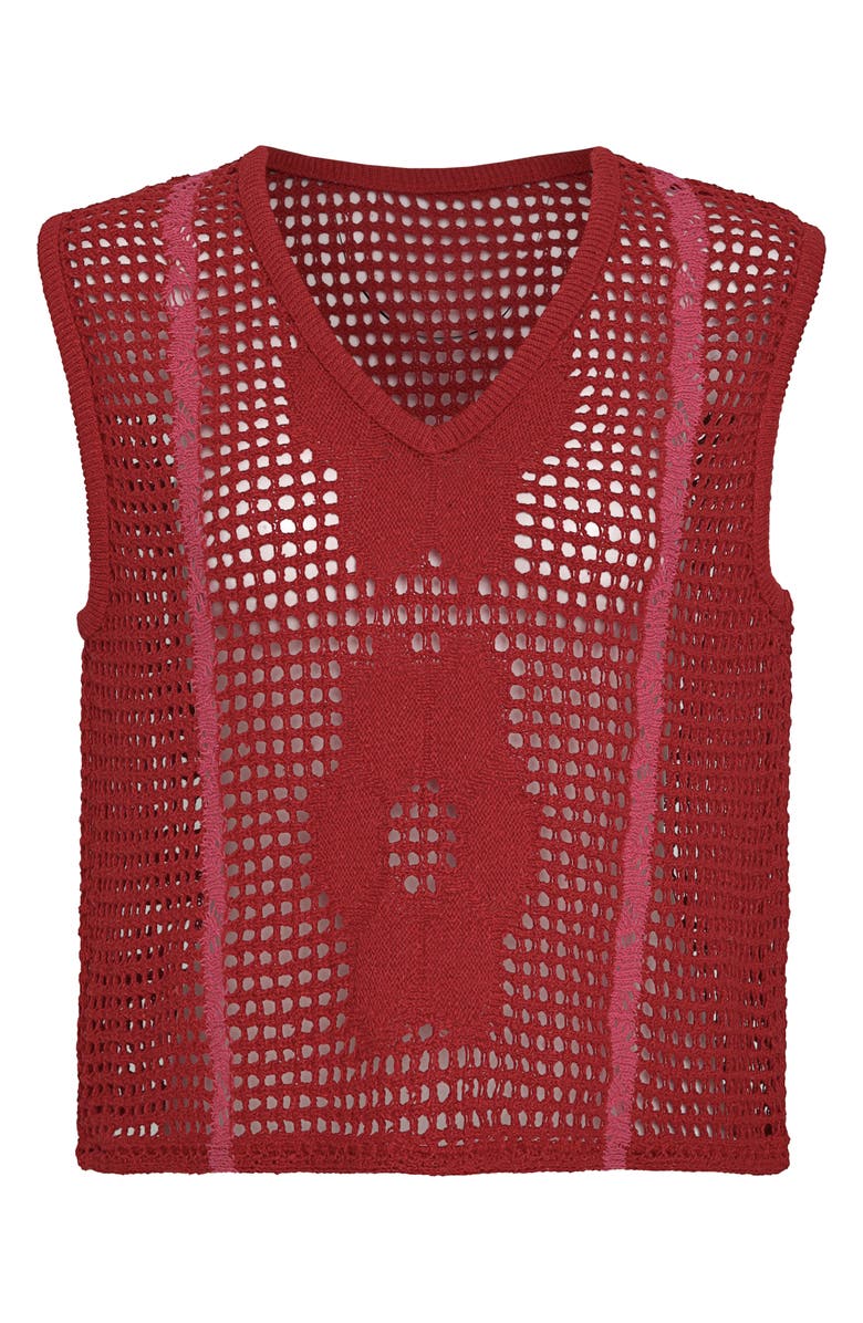 Maaji Flame Coral Crochet Cover-Up Vest, Alternate, color, Bright Red