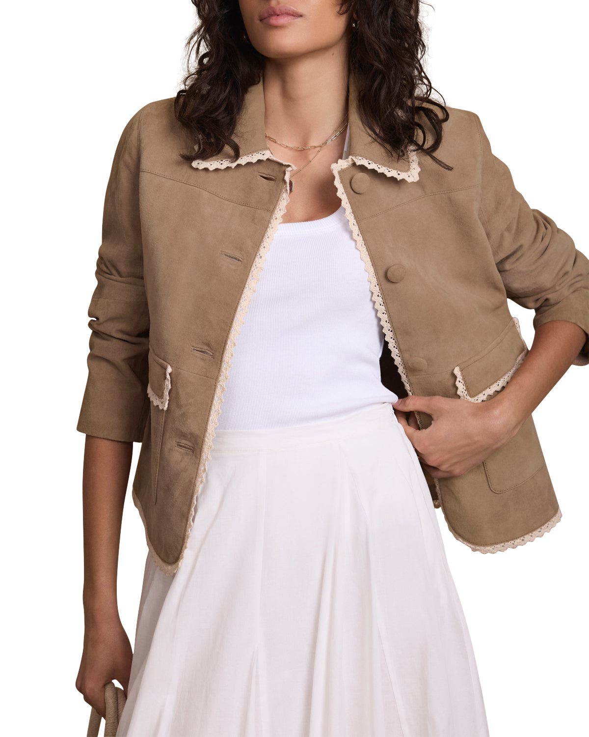 Suede Crochet Trim Jacket - image 2