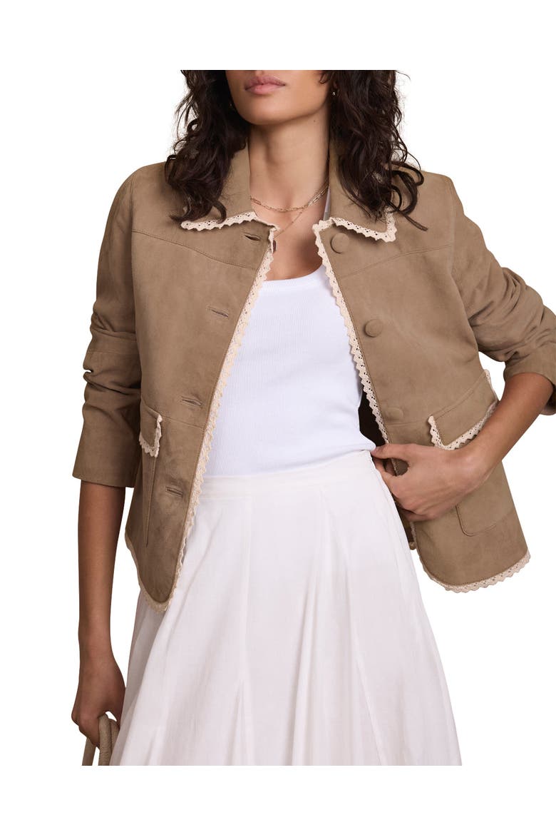 Suede Crochet Trim Jacket, Alternate, color, Neutral
