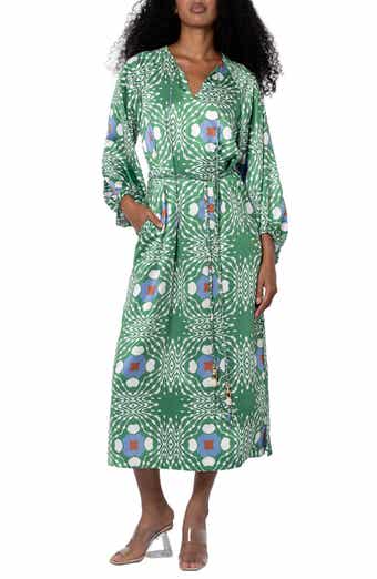 Jardin Abstract Print Long Sleeve Satin Dress