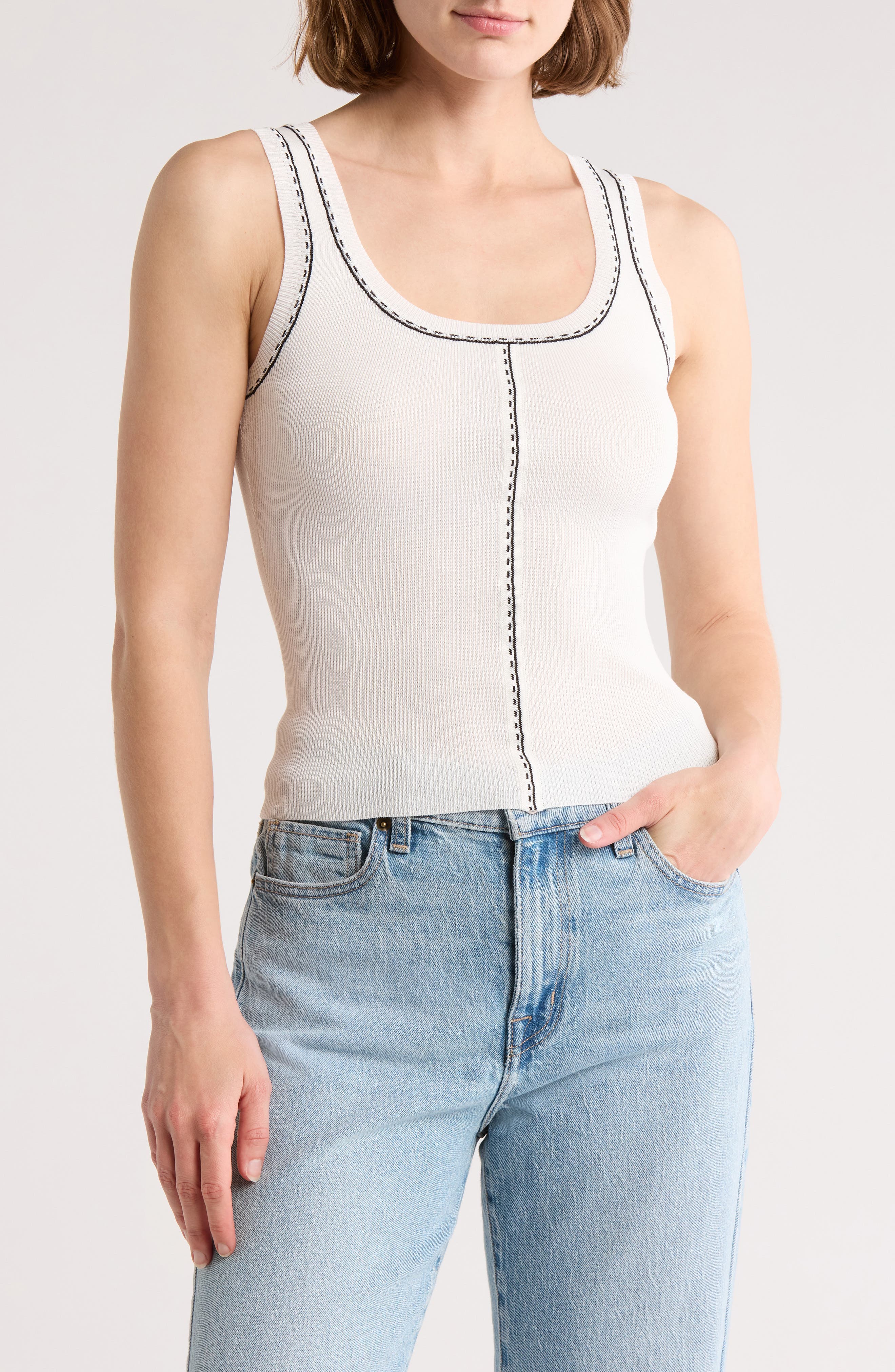 Blu Pepper Contrast Stitch Scoop Neck Sweater Tank