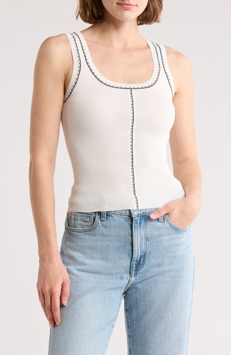 Blu Pepper Contrast Stitch Scoop Neck Sweater Tank, Main, color, White
