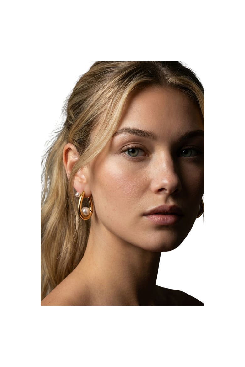 Margot Waterproof Pearl Huggie Earring, Alternate, color, GOLD