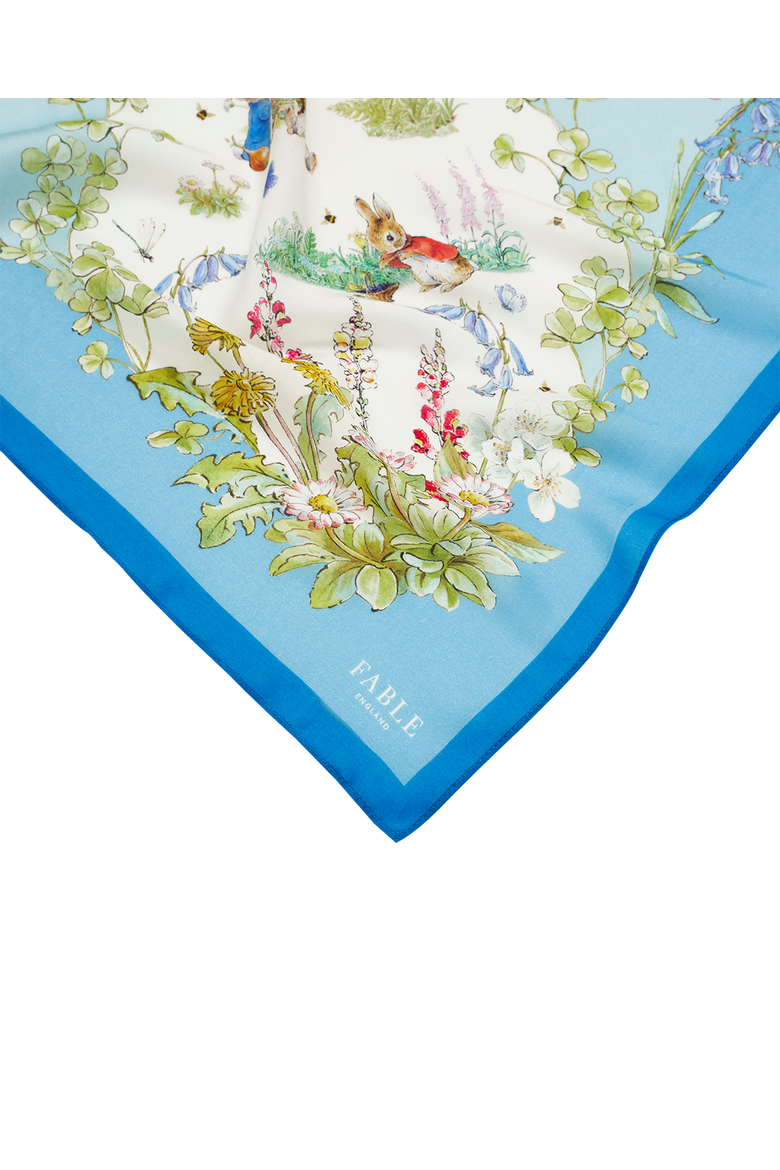 x Peter Rabbit Blue Narrative Silk Blend Square Scarf, Alternate, color, Blue