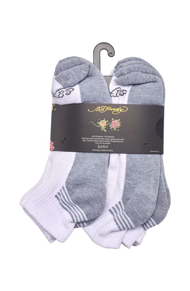 Ed Hardy Athletic Half Cushion Quarter Sock 8-Pack, Alternate, color, White