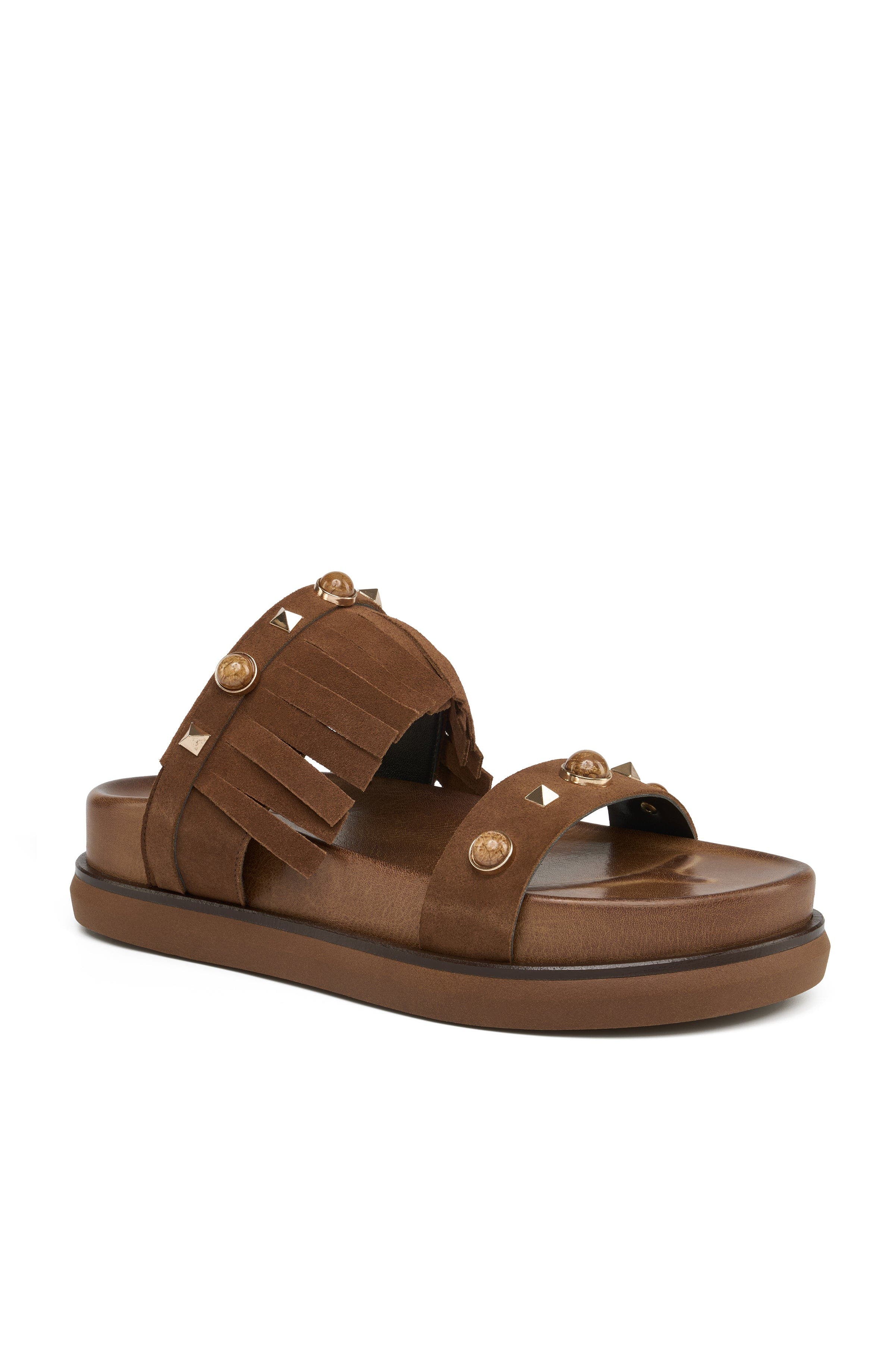 Grace Footwear Palm Fringe Sandal, Main, color, Brown