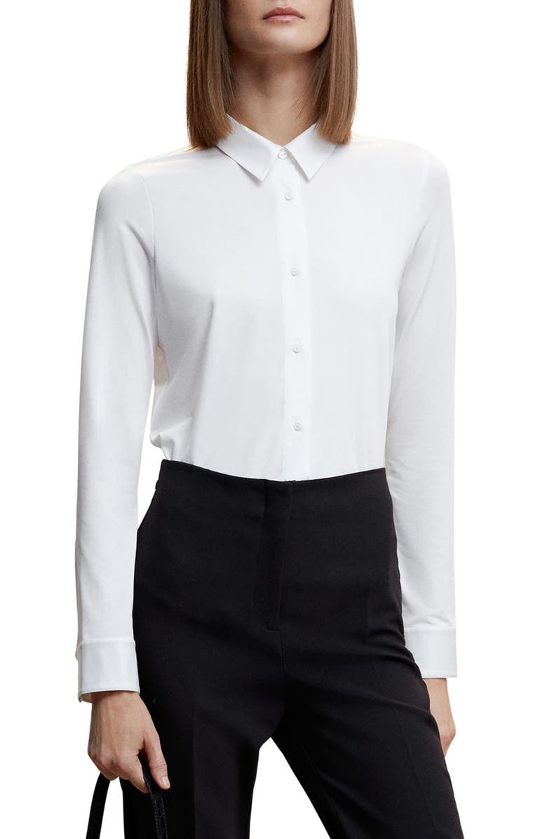 MANGO Stretch Woven Button-Up Shirt, Main, color, 