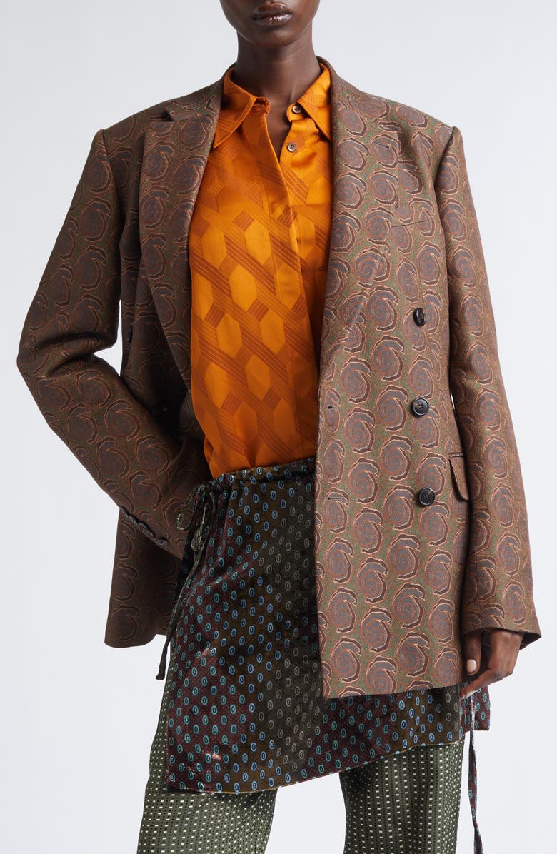 Dries Van Noten Bafya Abstract Swirl Double Breasted Blazer, Alternate, color, Bottle
