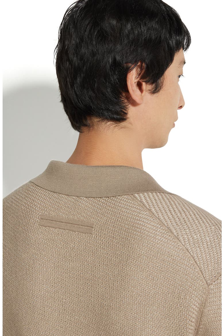 Long Sleeve Silk & Cashmere Polo Sweater, Alternate, color, MED BEIGE FAN
