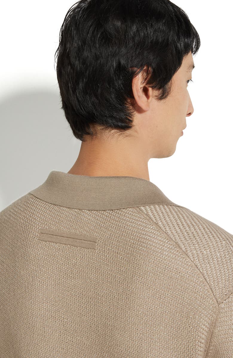 ZEGNA Long Sleeve Silk & Cashmere Polo Sweater, Alternate, color, Med Beige Fan