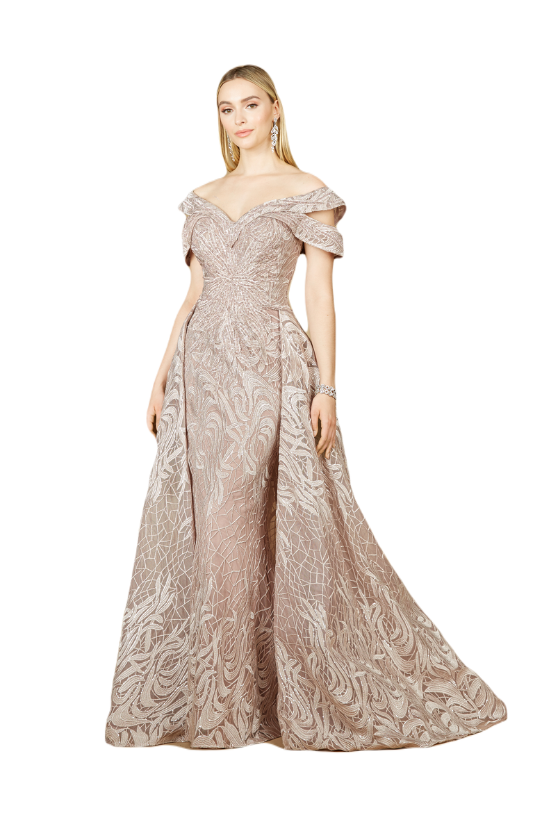 Off Shoulder Mermaid Lace Gown with Overskirt, Main, color, Rosewater