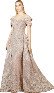 LARA New York Off Shoulder Mermaid Lace Gown with Overskirt