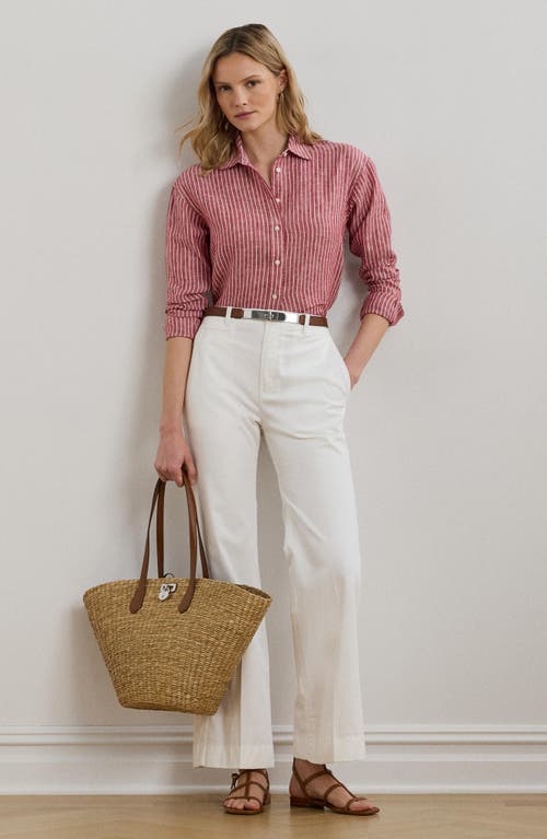 Ralph Lauren Womens Relaxed Fit Striped Linen Shirt P Xs 3x In Brown