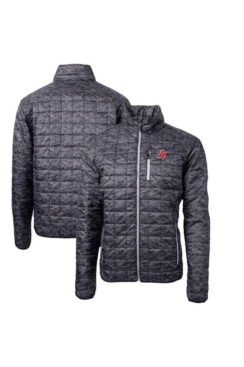 Men's Cutter & Buck Black Tampa Bay Buccaneers Throwback Logo Rainier Eco Insulated Full-Zip Printed Puffer Jacket, Main, color, Black
