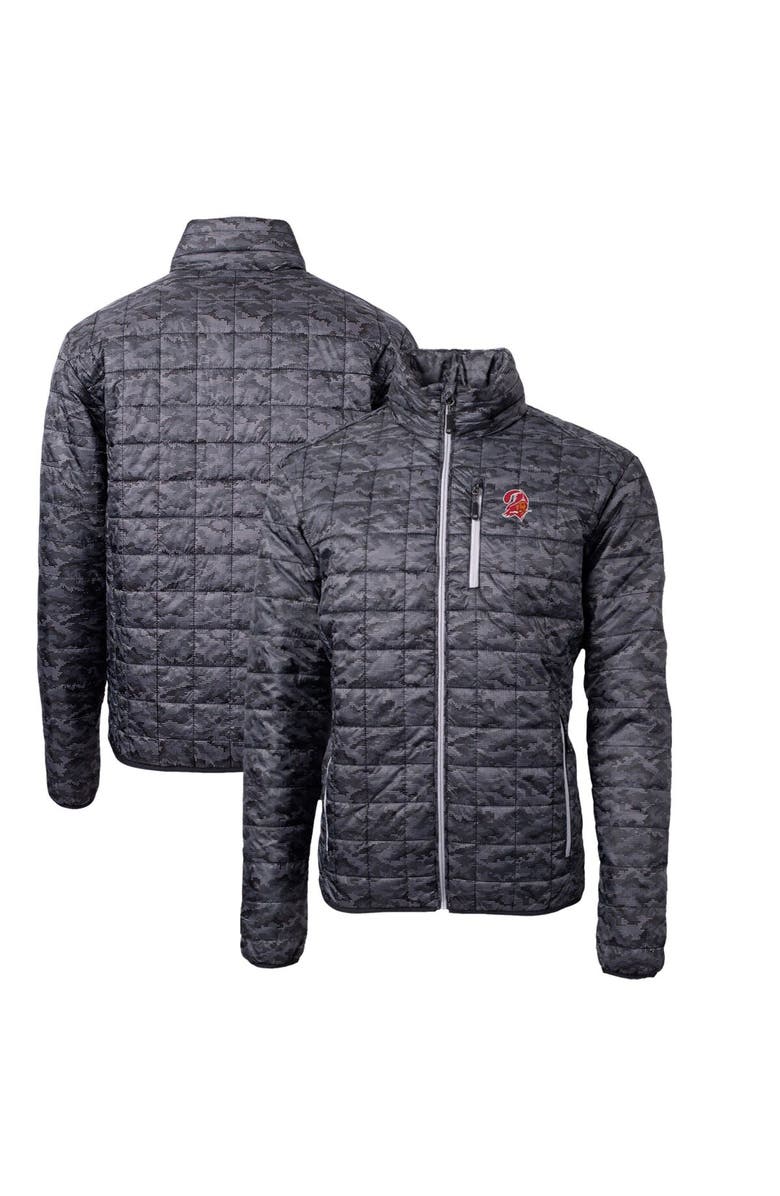 Cutter & Buck Men's Cutter & Buck Black Tampa Bay Buccaneers Throwback Logo Rainier Eco Insulated Full-Zip Printed Puffer Jacket, Main, color, 