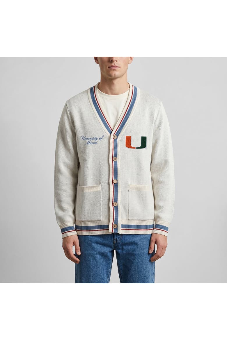 Unisex Uscape Apparel Natural Miami Hurricanes Americana Striped Full-Button Cardigan, Main, color, Natural