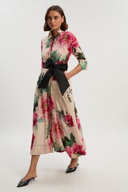 Karen Millen Floral Woven Belted Maxi Shirt Dress