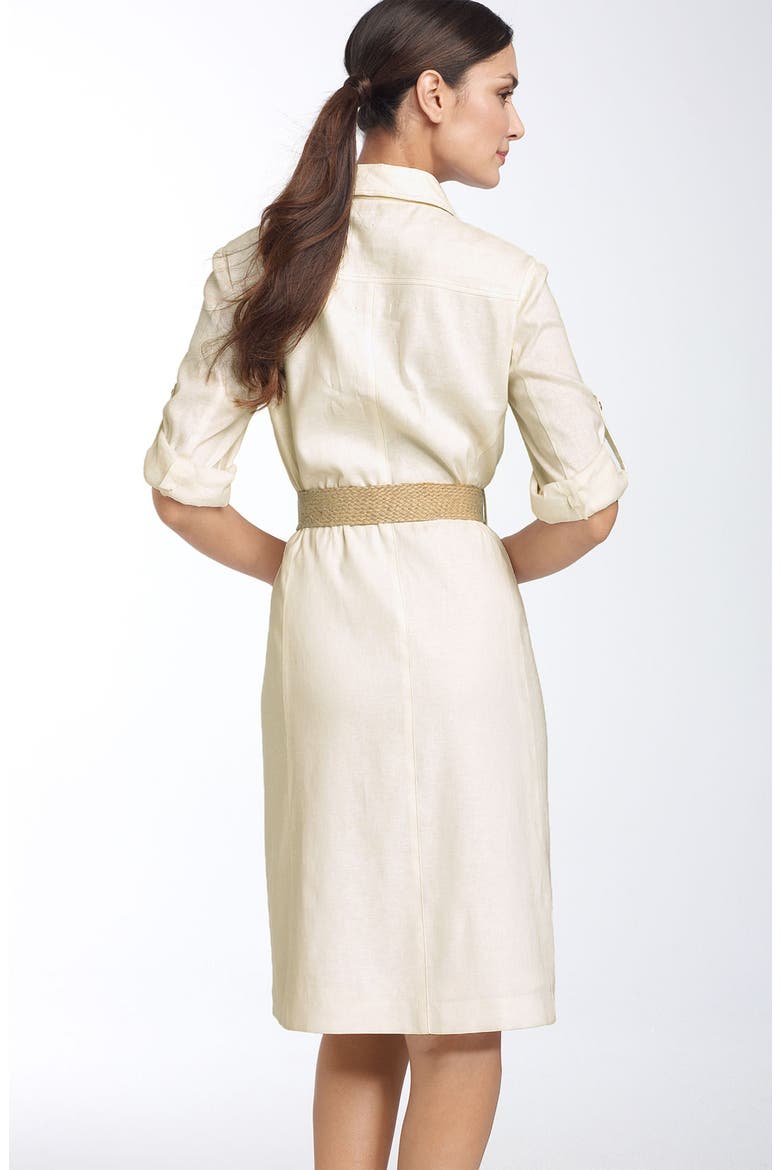 by Arthur S. Levine Belted Stretch Linen Shirtdress, Alternate, color, IVORY