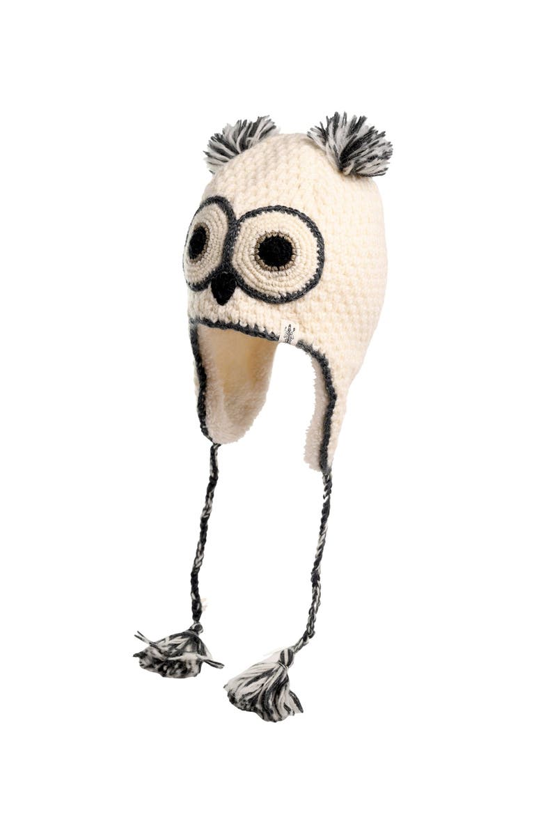 Nirvana Designs Crochet Owl Hat, Alternate, color, White Combo