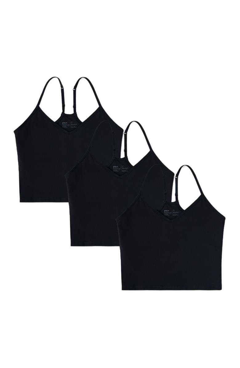 Pact Organic Cotton Everyday Shelf Bra Cropped Camisole 3-Pack, Alternate, color, Black