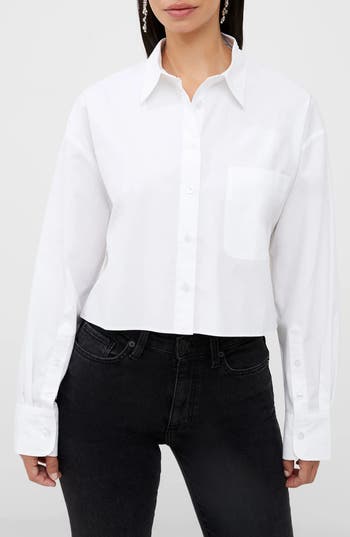 French Connection Alissa Crop Long Sleeve Shirt In Linen White