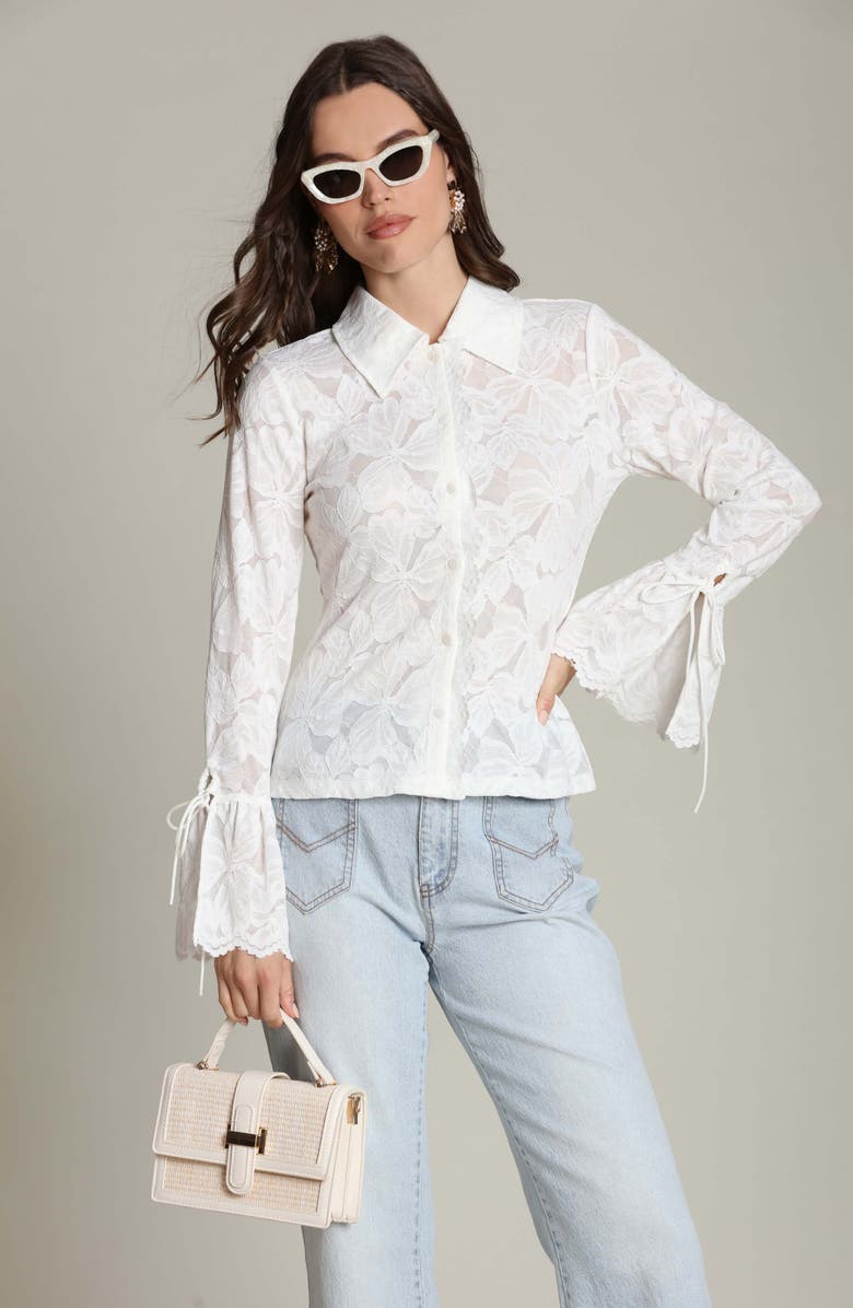 Avec Les Filles Flare Cuff Button-Up Shirt, Alternate, color, White