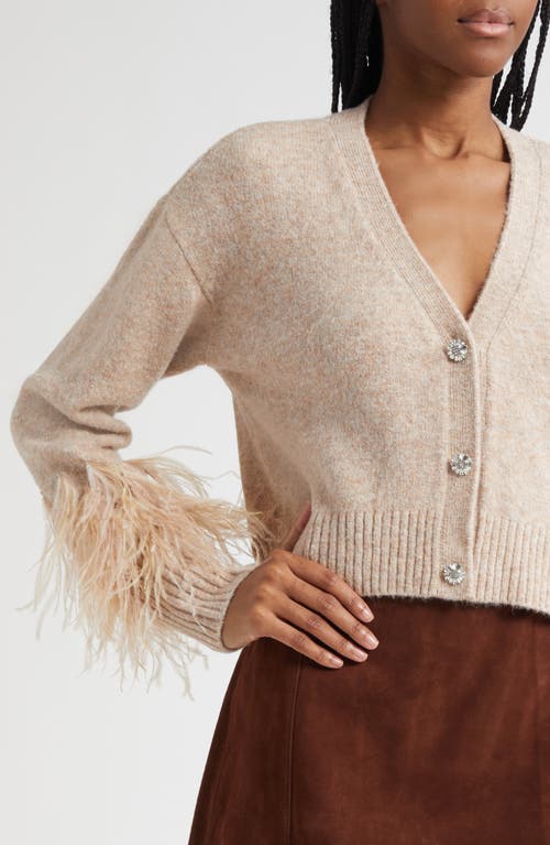 Cinq À Sept Briana Feather Trim Cardigan In Neutral