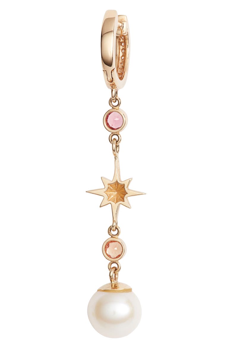Elixir Single Linear Pearl, Diamond & Stone Drop Earring, Alternate, color, YELLOW GOLD