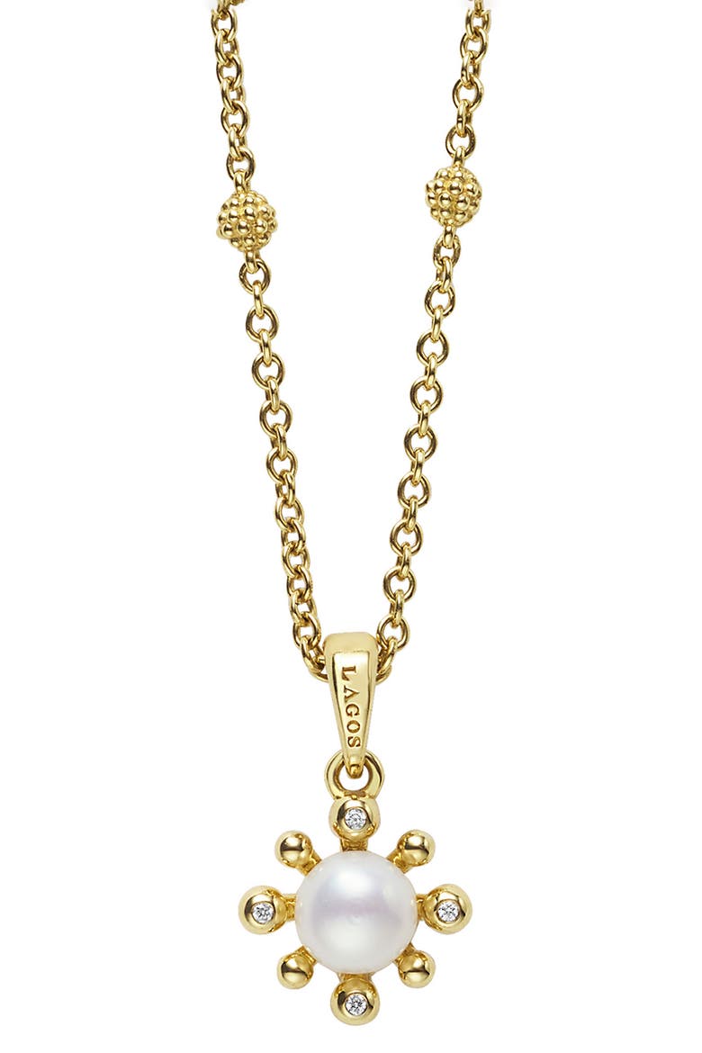 18K Luna Fleur Pearl & Diamond Pendant Necklace, Alternate, color, GOLD