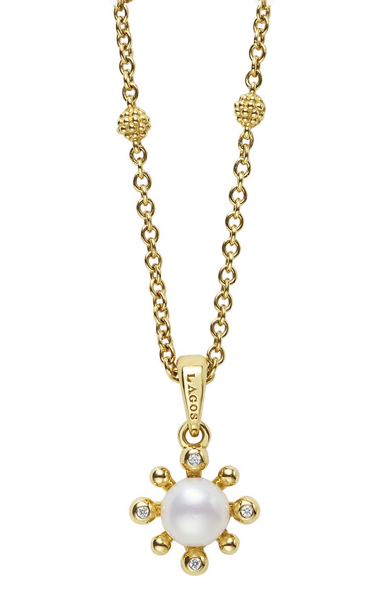 LAGOS 18K Luna Fleur Pearl & Diamond Pendant Necklace, Alternate, color, Gold