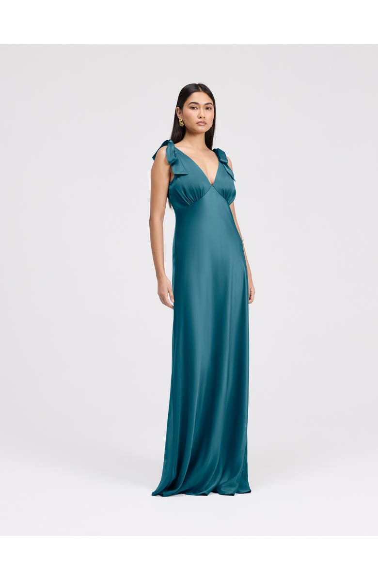 Ghost London Nora Tie Shoulder Satin Maxi Dress, Main, color, Emerald