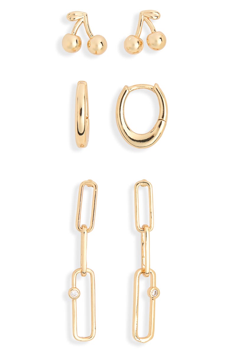 Leith 3-Pack Cherry Assorted Earrings, Alternate, color, Gold