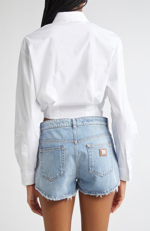Dolce & Gabbana Dolce&gabbana Tie Font Stretch Poplin Crop Button-up Shirt In White