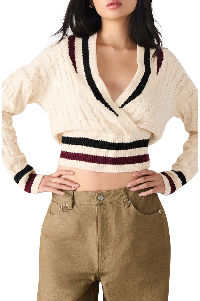 Addison Contast Trim Cable Knit Sweater, Main, color, CREAM