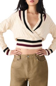 Steve Madden Addison Contast Trim Cable Knit Sweater