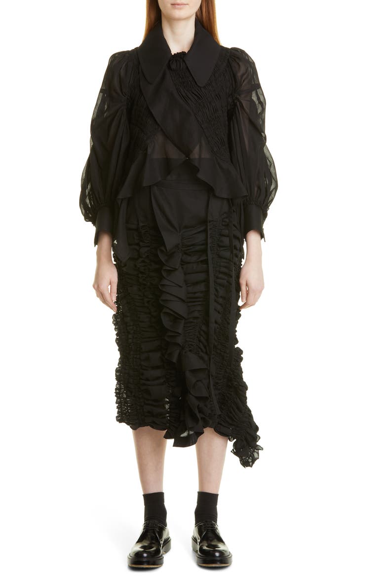 Cotton Georgette Ruched Skirt, Alternate, color, BLACK