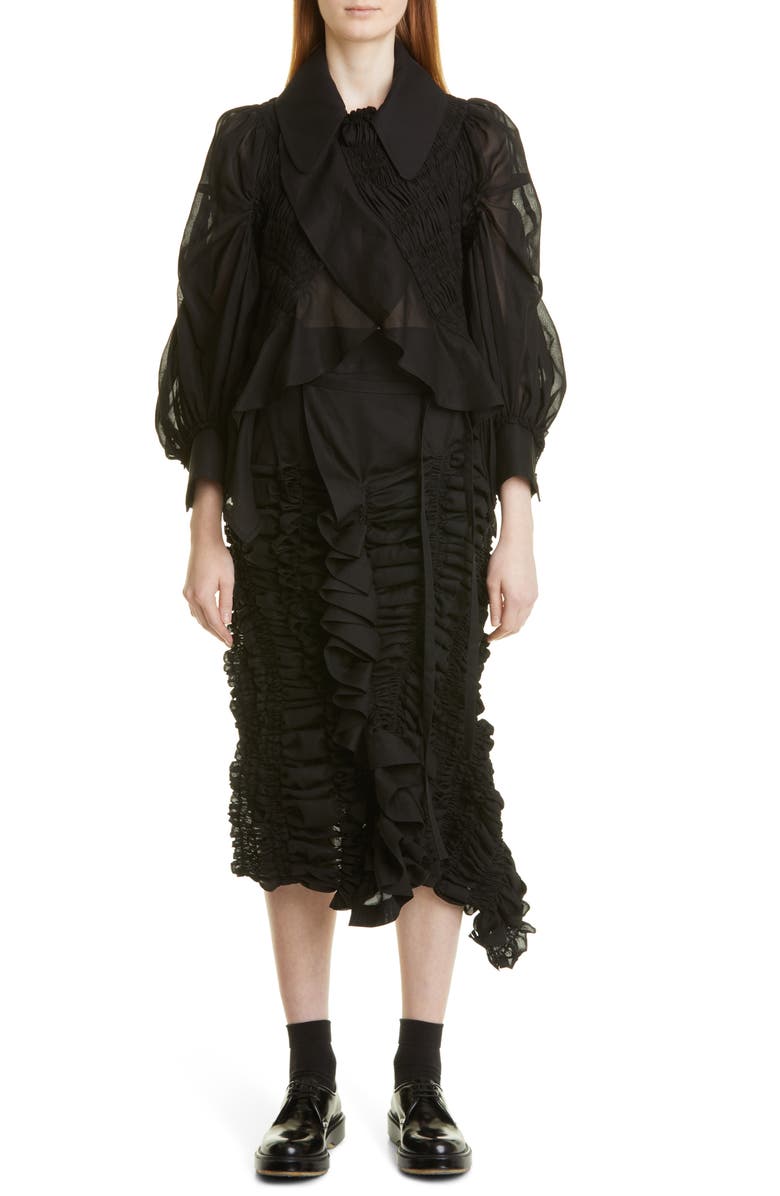 Tao Comme des Garçons Cotton Georgette Ruched Skirt, Alternate, color,