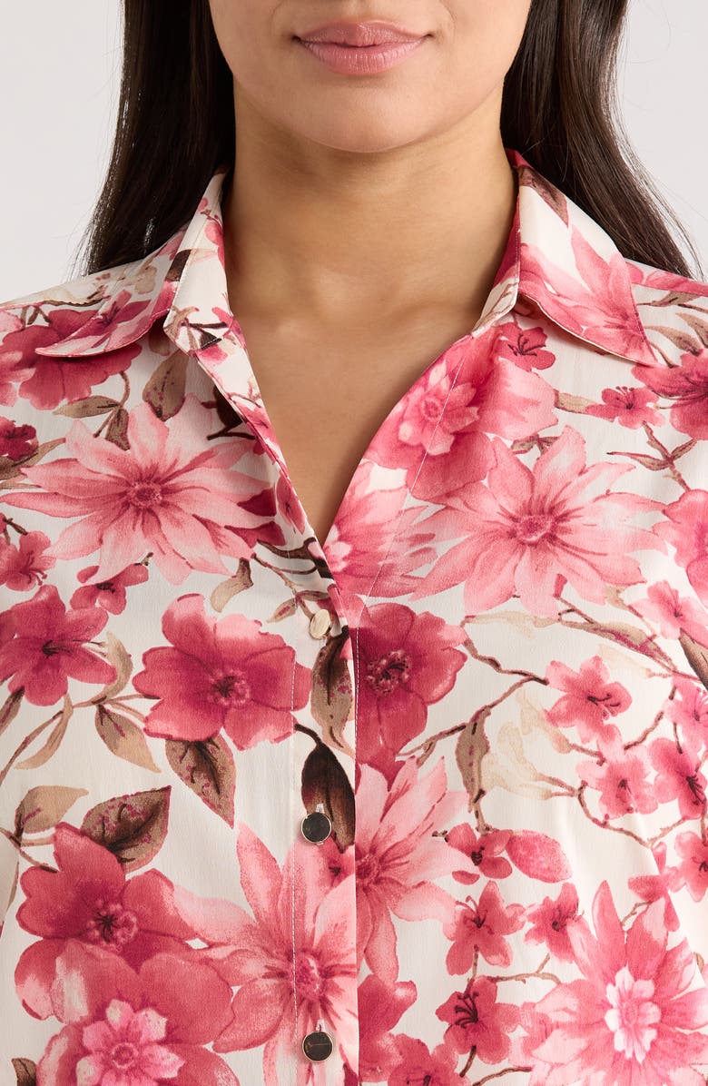 AK ANNE KLEIN Floral Short Sleeve Button-Up Shirt, Alternate, color, 