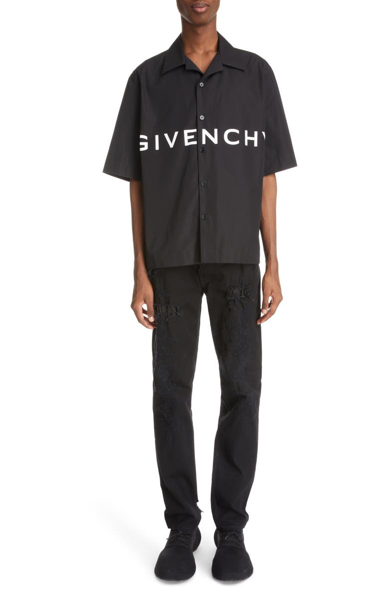 Givenchy Boxy Fit Logo Button-Up Camp Shirt, Alternate, color, 