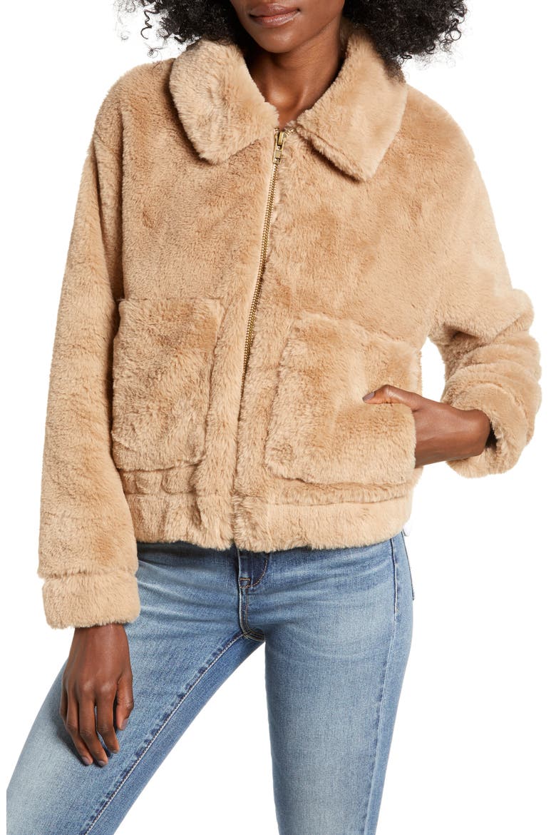 Teddy Faux Fur Jacket, Alternate, color, TAN