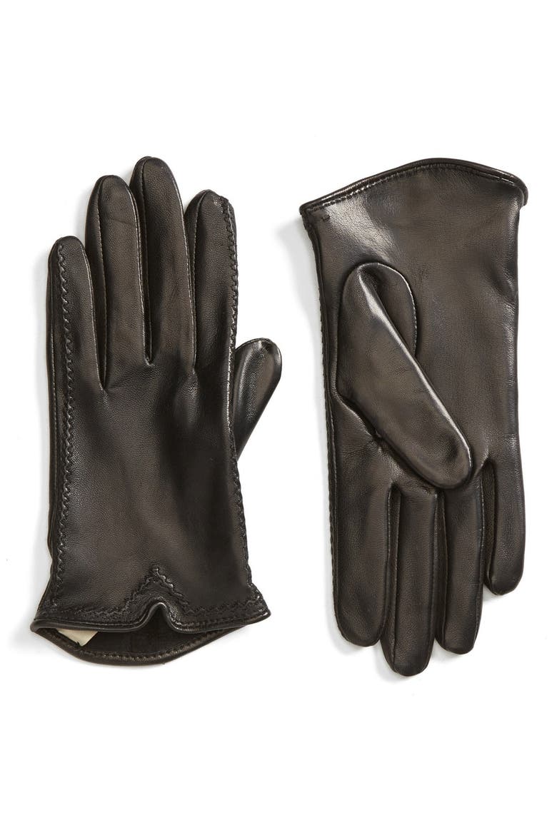 Stitched Leather Gloves, Main, color, BLACK