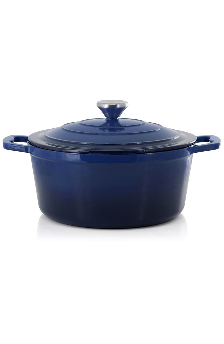 Megachef 5 Quarts Round Enameled Cast Iron Casserole with Lid, Alternate, color, Dark Blue