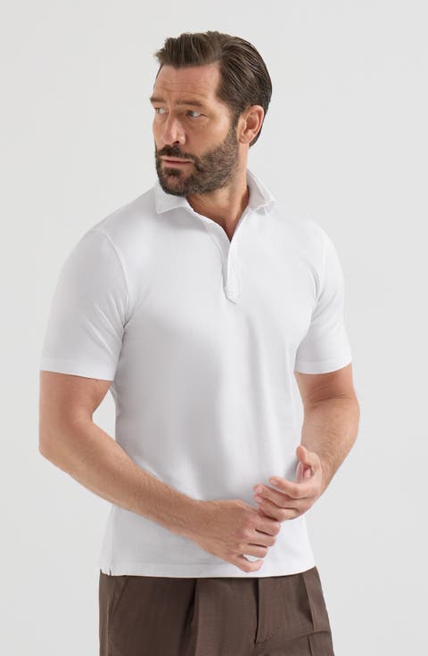 Cotton jersey polo with shirt-style collar