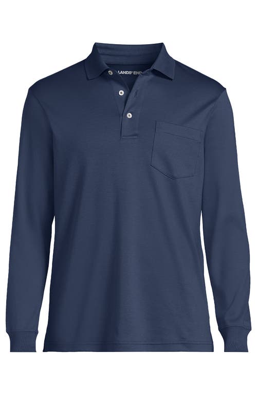 Lands' End Long Sleeve Cotton Supima Polo Shirt With Pocket In Blue