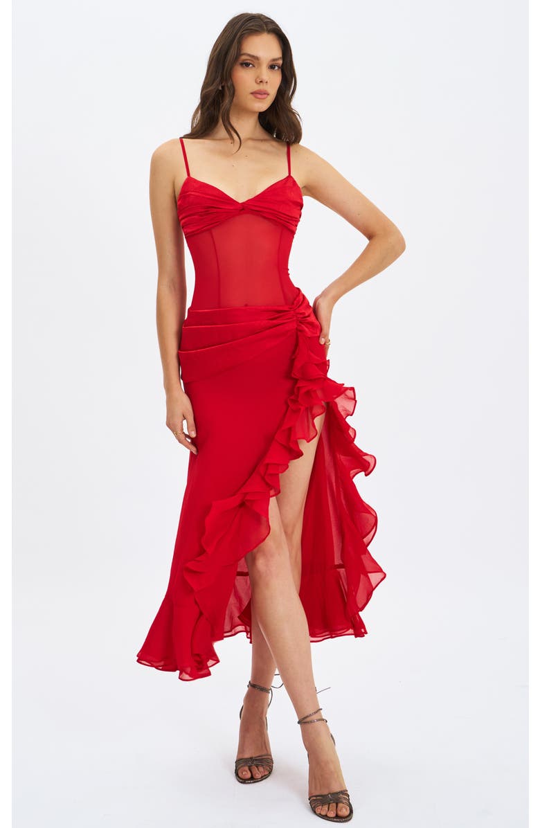 Miss Circle Dahlina Ruched Waist High Slit Maxi Dress, Main, color, Red