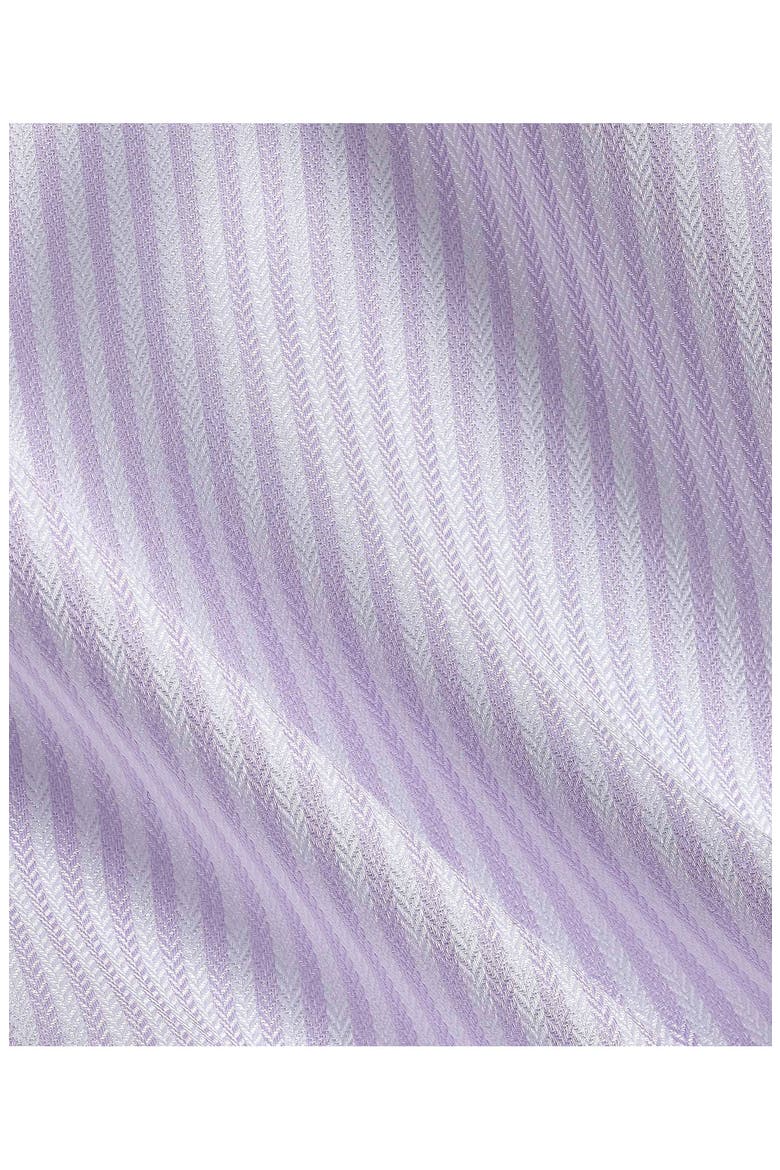 Trim Fit Herringbone Stripe Cotton & Silk Dress Shirt, Alternate, color, WHITE/ LILAC