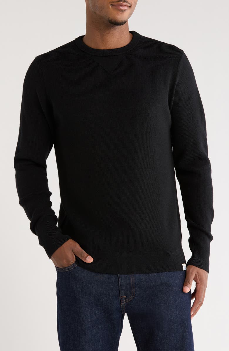 MERZ B SCHWANEN Merino Ribbed Crewneck Sweater, Main, color, Deep Black