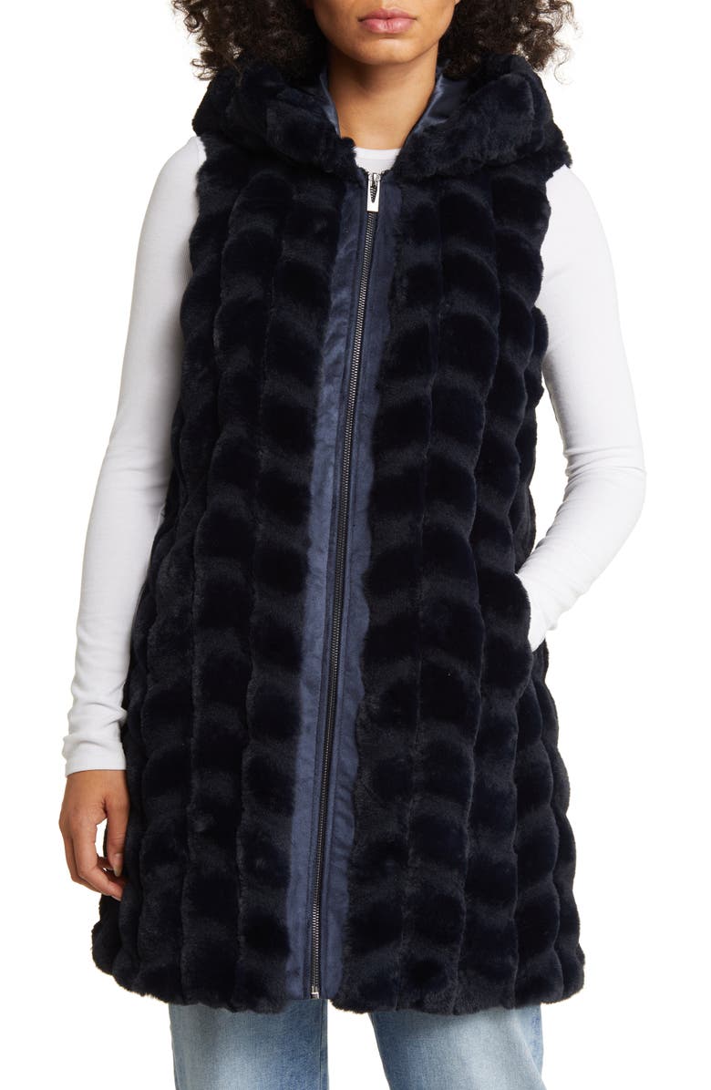Via Spiga Hooded Faux Fur Vest, Main, color, 